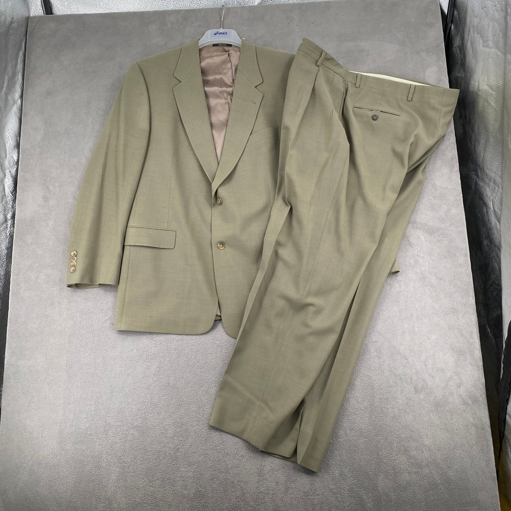 Hart Schaffner Marx Dillard's Comfort Plus Suit 44R Olive Tan Pleated 2pc Mens